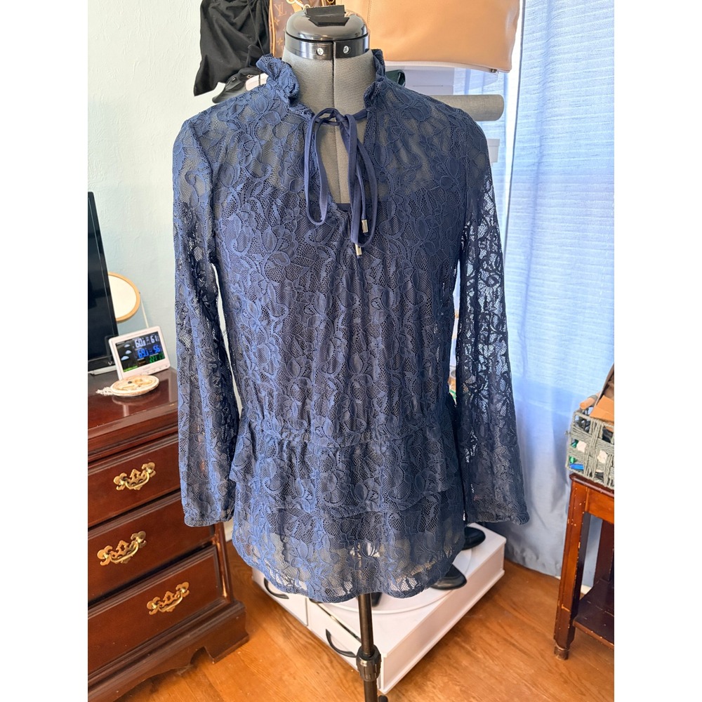 G by Giuliana Navy Blue Lace Peplum Blouse + Camisole Size 8 Romantic Feminine